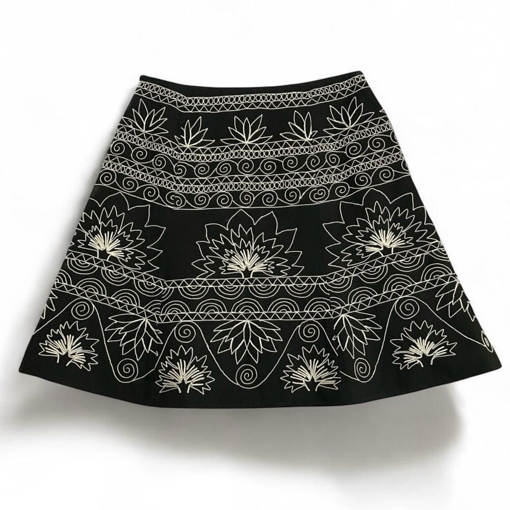 Talbots Petites Women's Black Embroidered Cotton Lined A-Line Skirt SZ 10 VTG